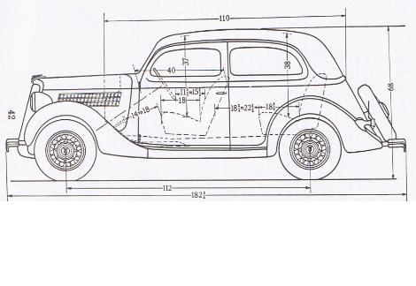Ford V8 Tudor dimensions, måttuppgifter Netclassics